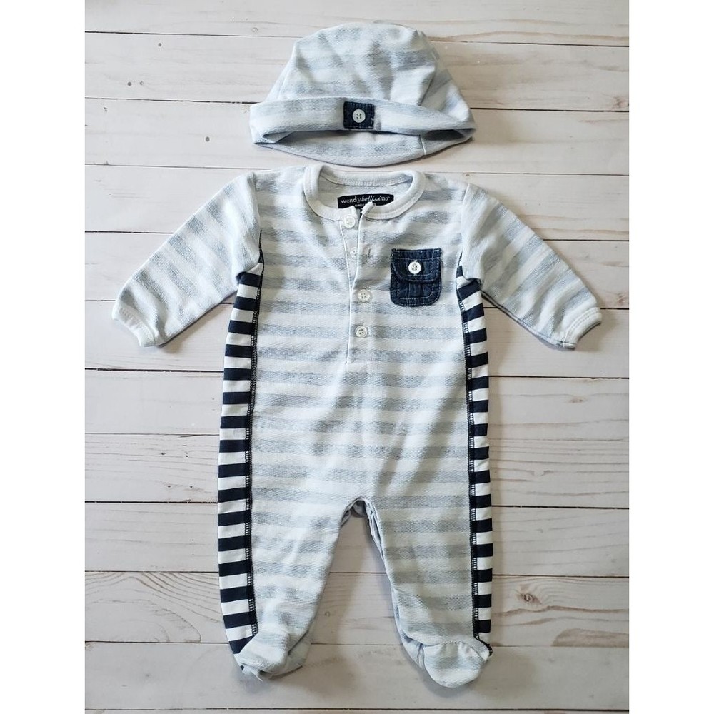 Wendy Bellissimo Striped Footie with Hat Boys 3 months